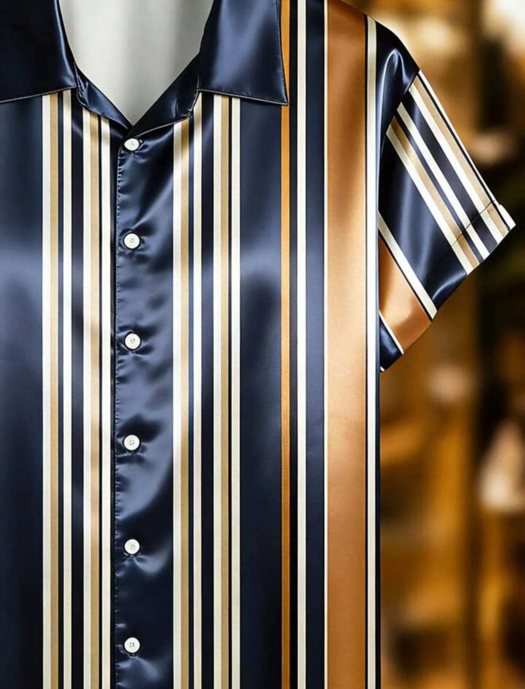 Men's Premium Satin Vertical Striped Half Sleeve Shirt